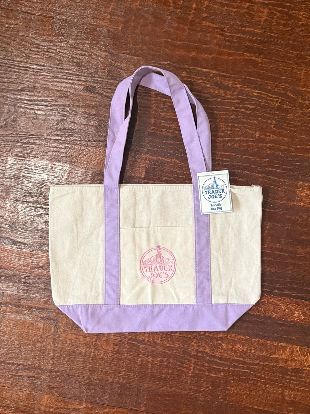 Trader Joe's Cream and Lavender Canvas Tote
